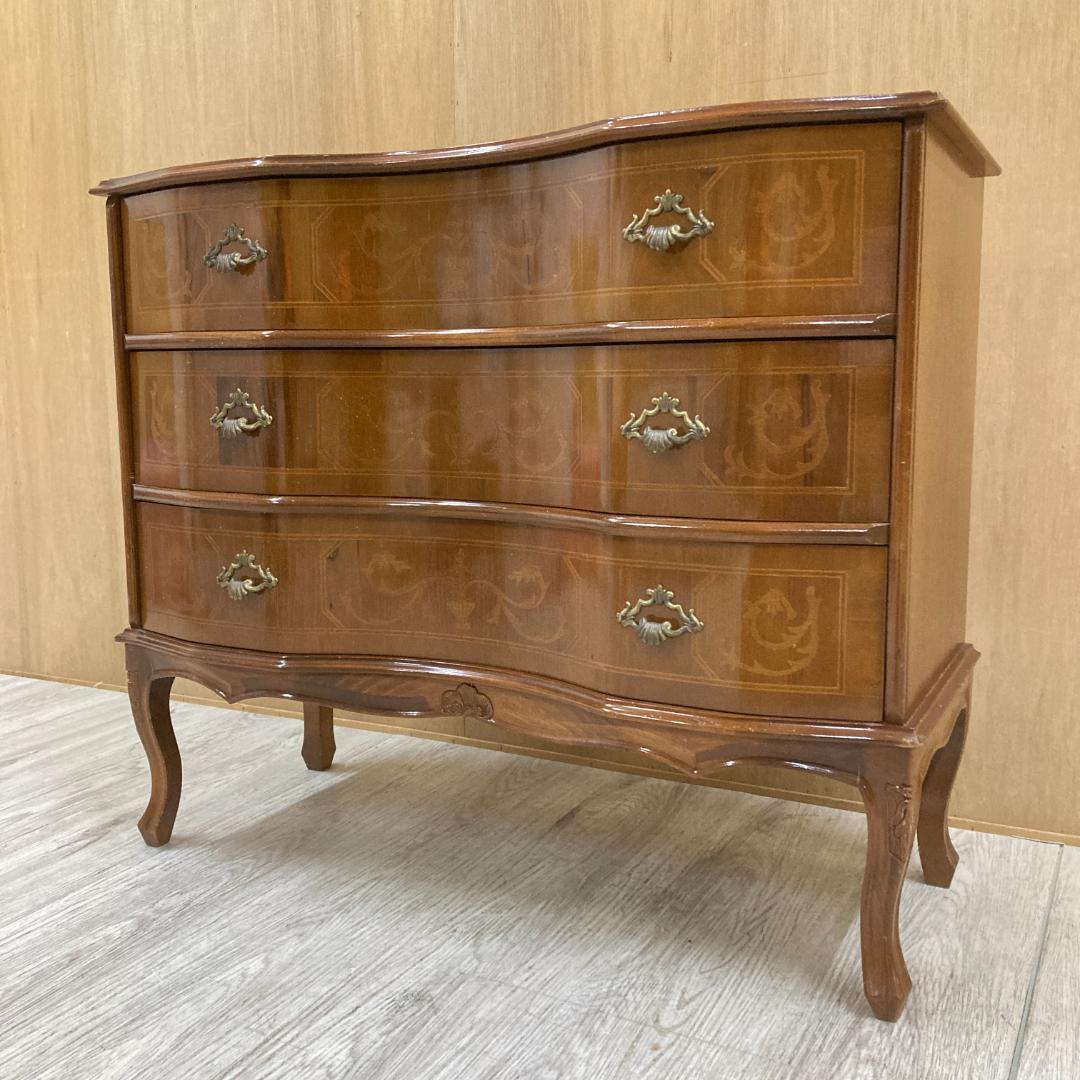 イタリア　象嵌　３段チェスト　猫足　クラシック