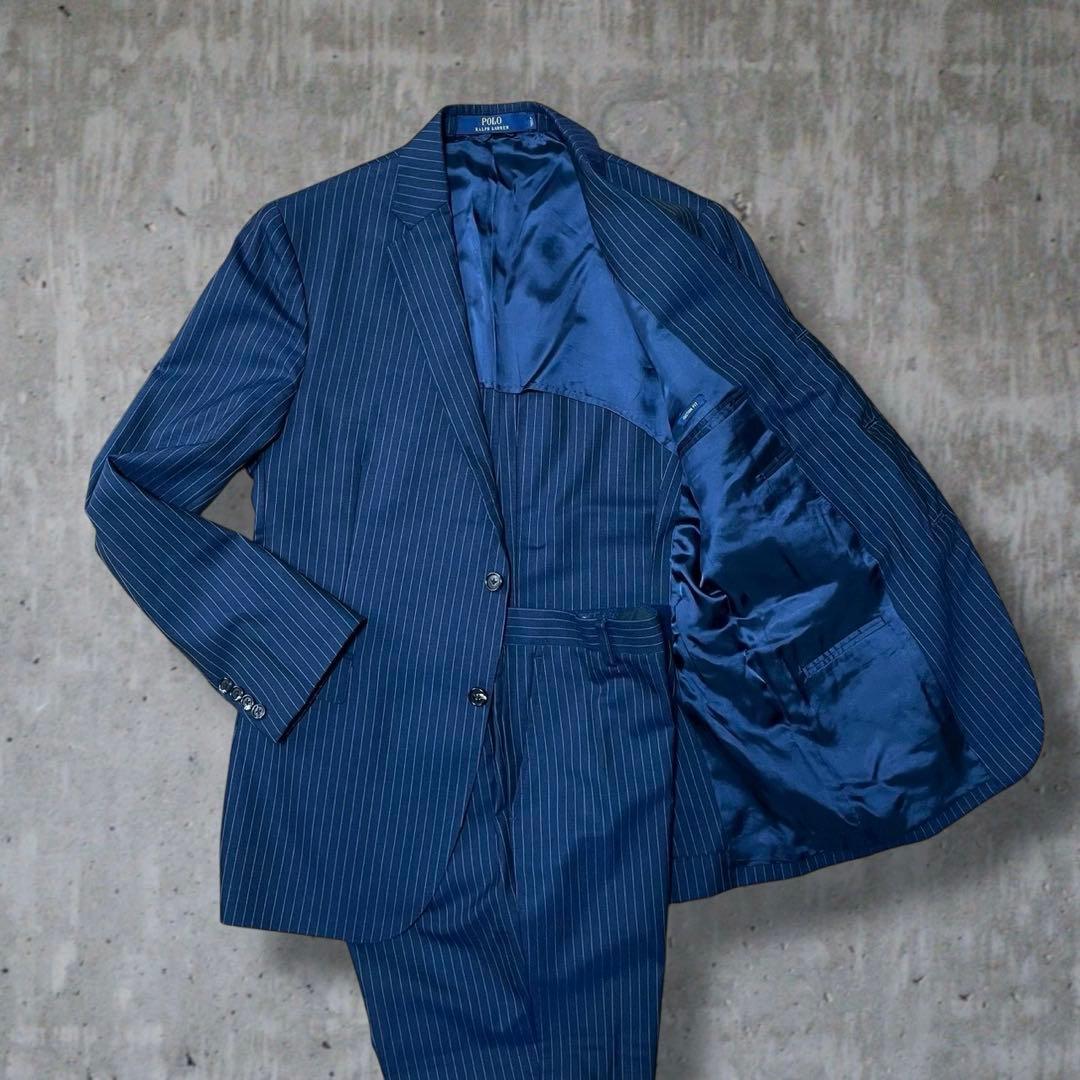 現行 ポロラルフローレン スーツ セットアップ ストライプ イタリア製 紺 L