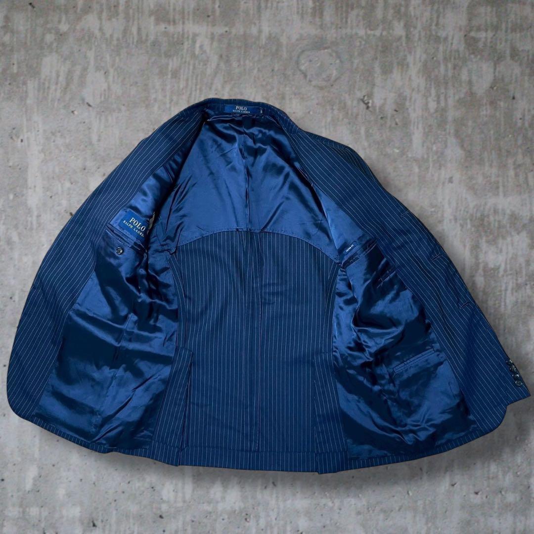 現行 ポロラルフローレン スーツ セットアップ ストライプ イタリア製 紺 L