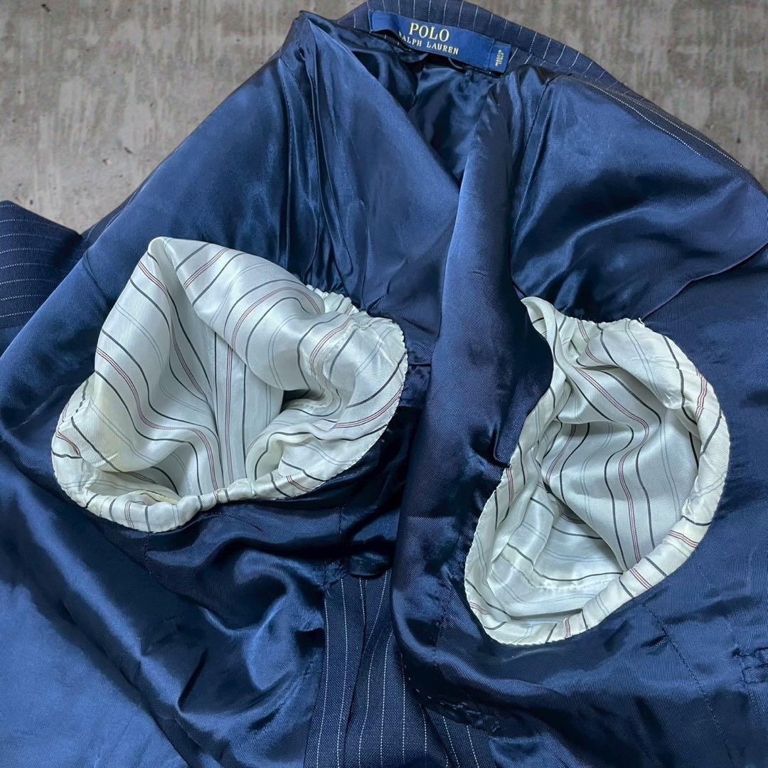 現行 ポロラルフローレン スーツ セットアップ ストライプ イタリア製 紺 L