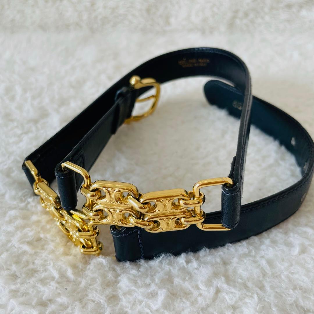 CELINE ベルト 65 セリーヌ 黒 ゴールド レディース レザーベルト