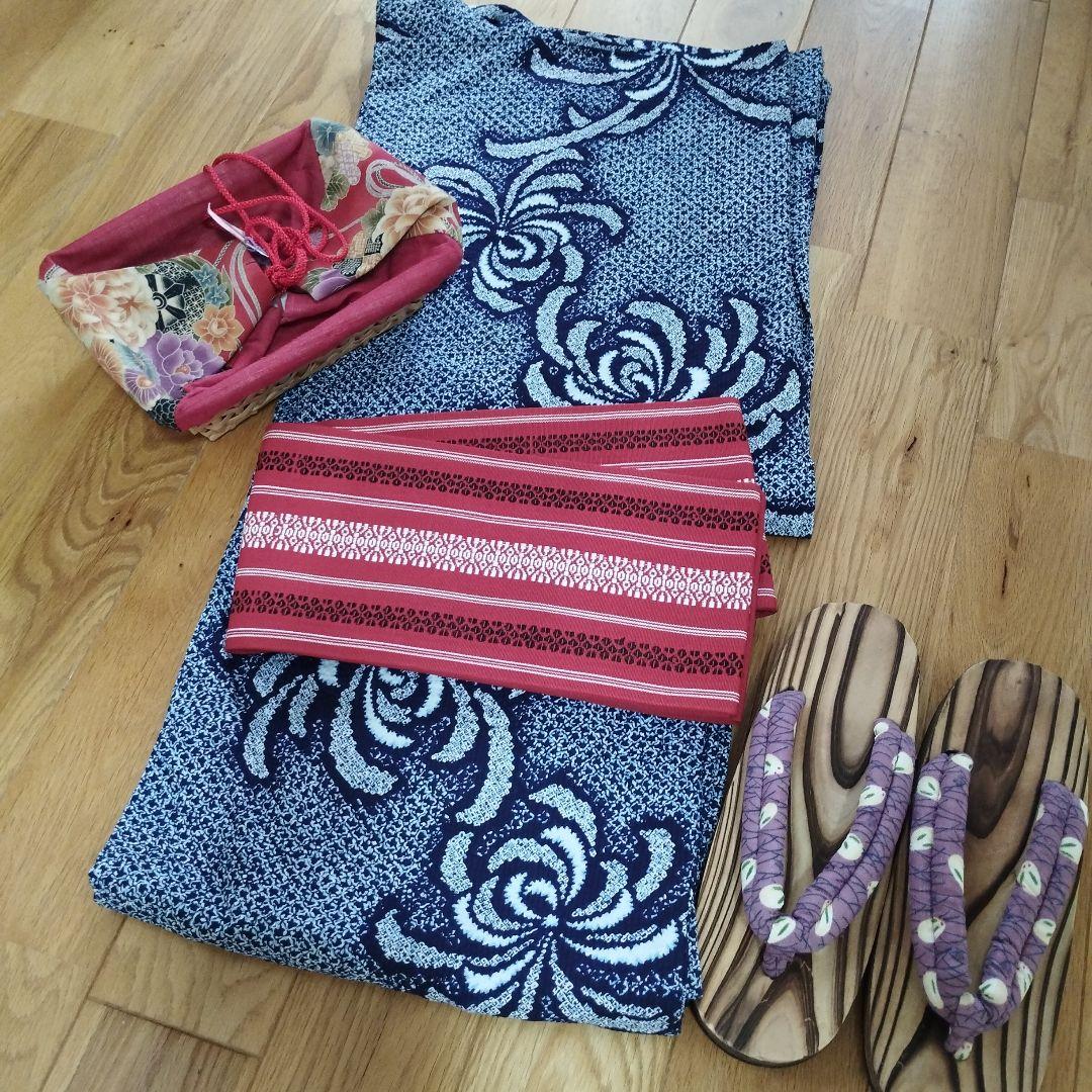 浴衣セット　新品博多帯　新品下駄　新品　カゴ巾着バッグ　特別価格