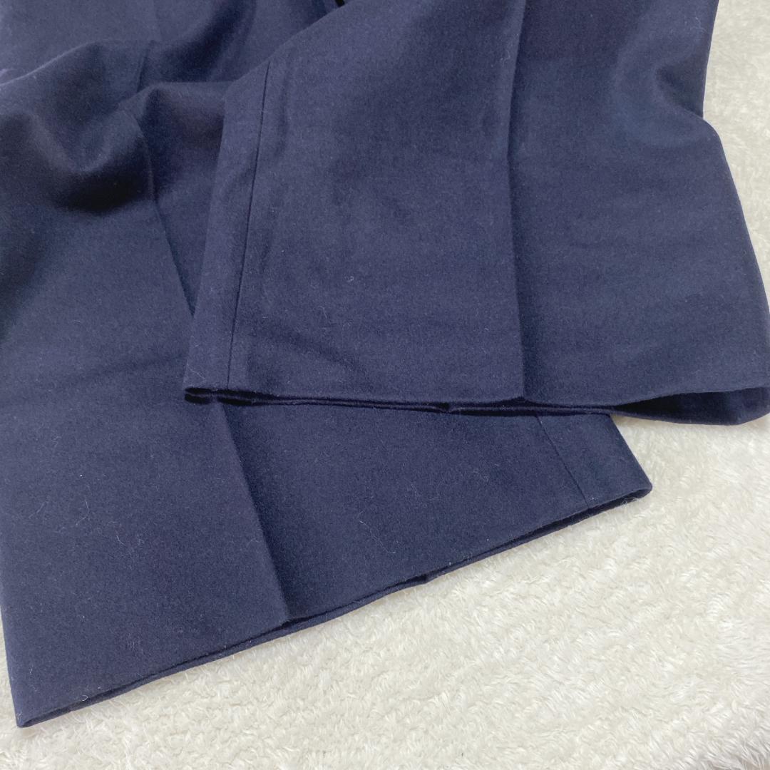 DO0023【セリーヌ】ワイドパンツ【36】カシミヤ混 ボタンオープン ネイビー