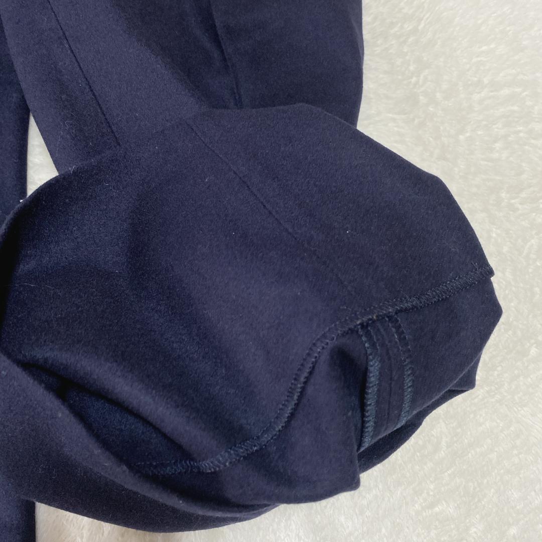 DO0023【セリーヌ】ワイドパンツ【36】カシミヤ混 ボタンオープン ネイビー