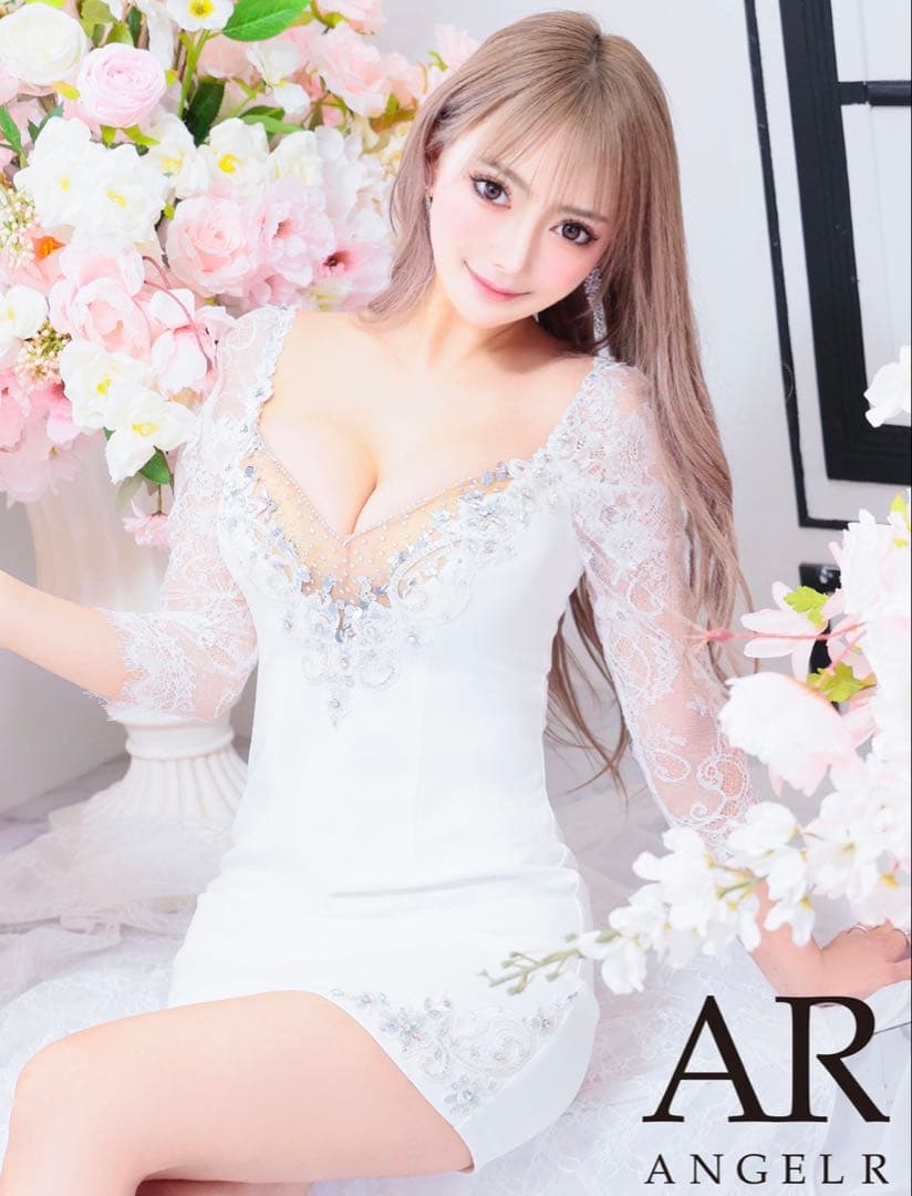 【Angel R】ビジュー 袖あり ミニドレス キャバドレス