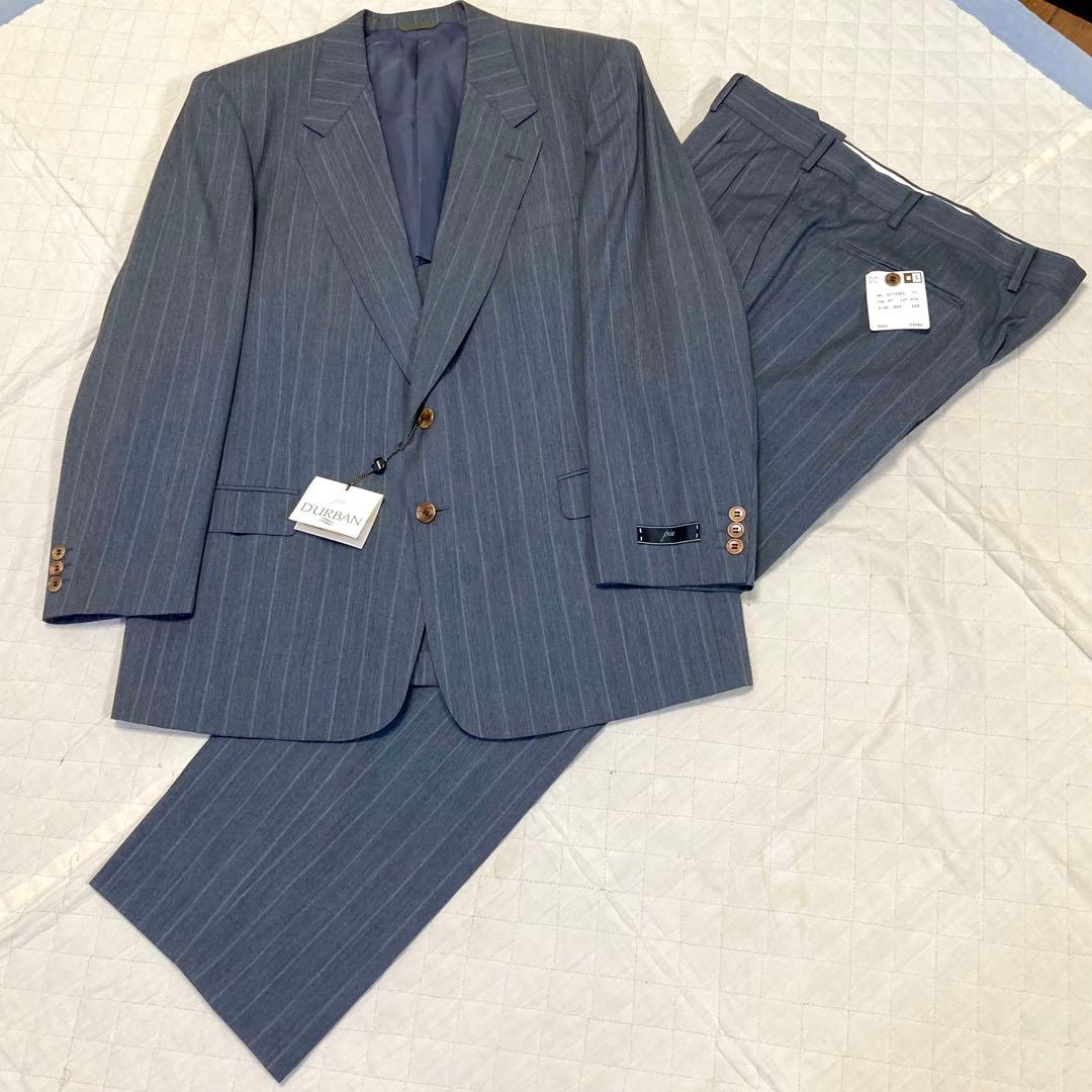 未使用★ダーバンpiu♂ピュアウールシングル2Bスーツ★ライトグレーストライプ