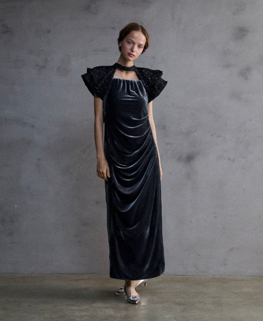 【M】ANDRESD drape velour dress