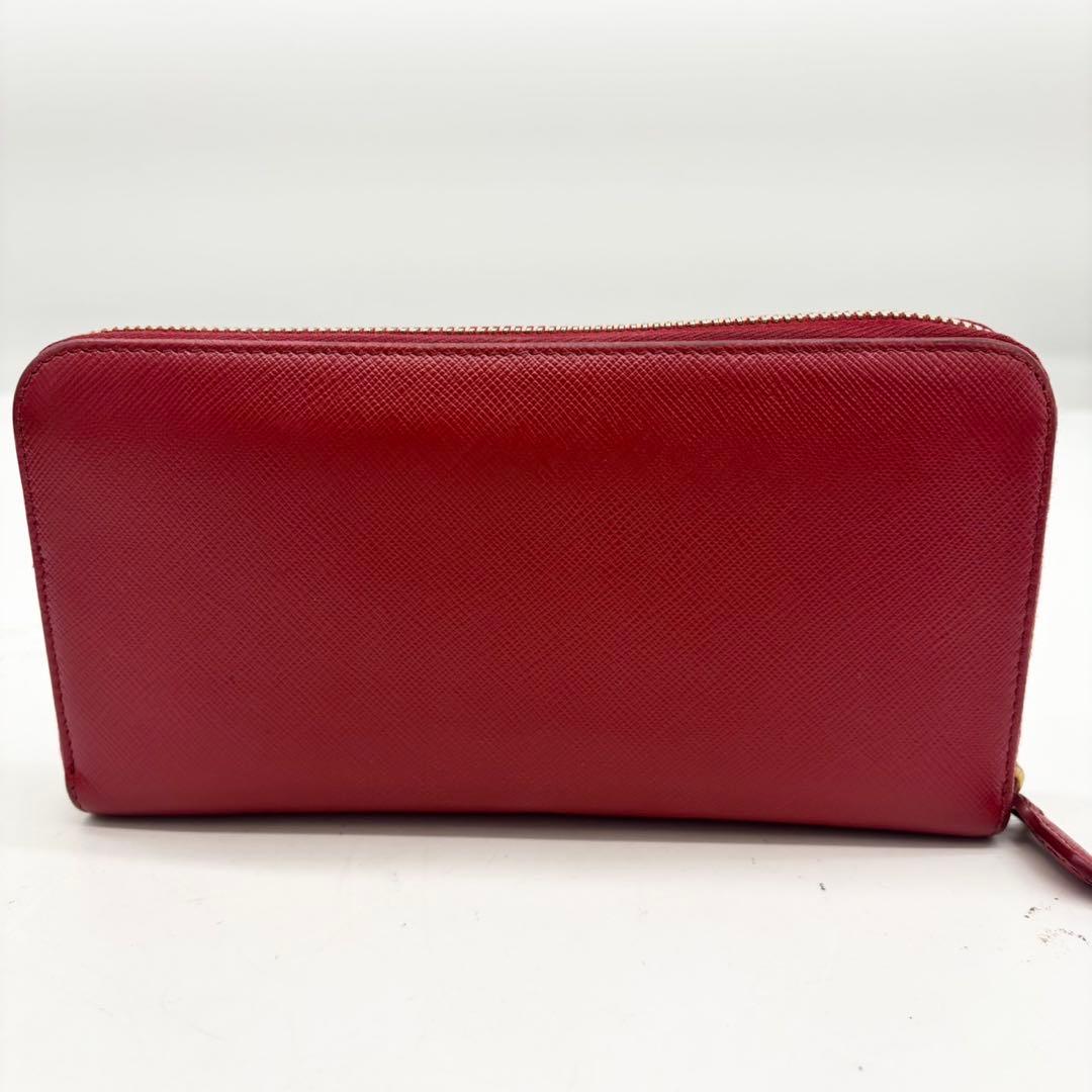 【美品】PRADA サフィアーノ ラウンドファスナー 長財布 レッド