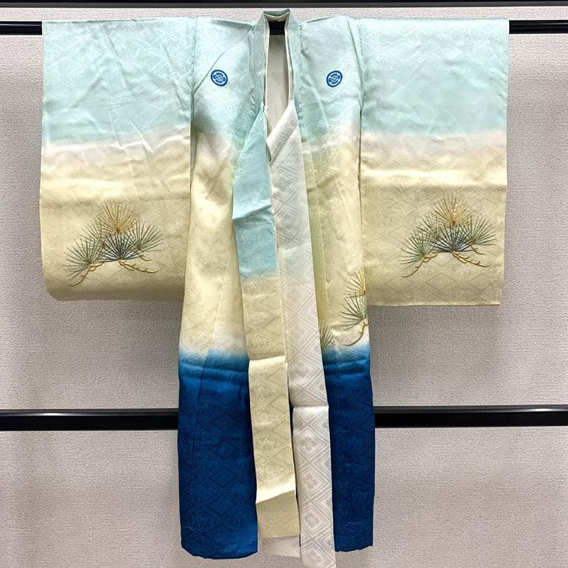 508ay58□お宮参り 男児 祝い着 着物 掛け着 長襦袢付 総刺繍 鷹□美品