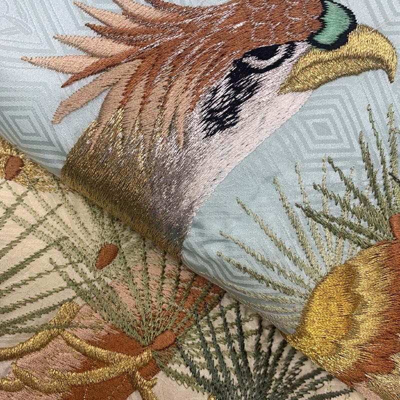 508ay58□お宮参り 男児 祝い着 着物 掛け着 長襦袢付 総刺繍 鷹□美品