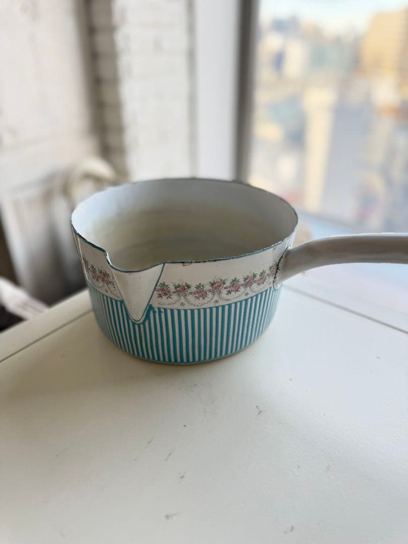 フランスアンティークBB社ローズガーランドホーロー片手鍋