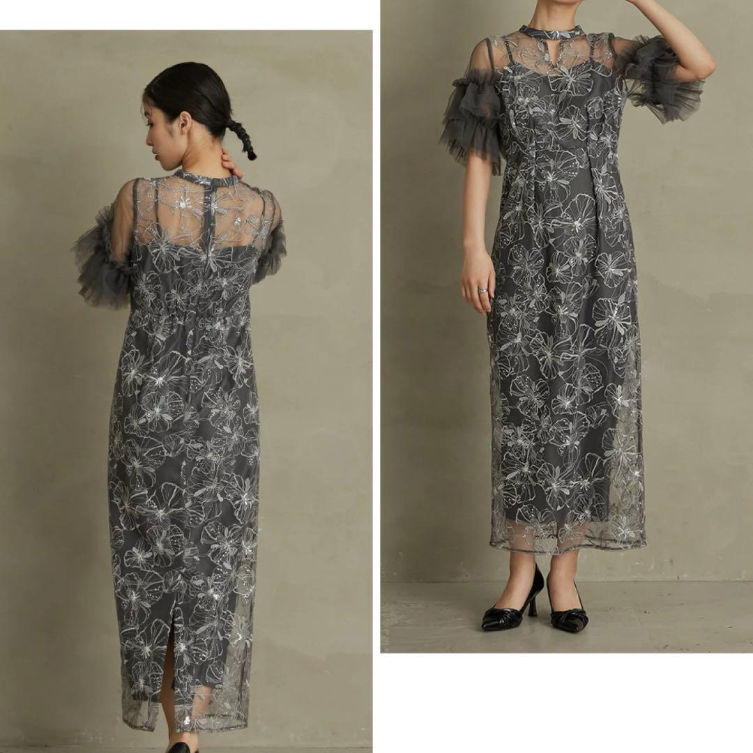 niana 美品 スパンコール刺繍レースドレス オケージョンドレス 花柄