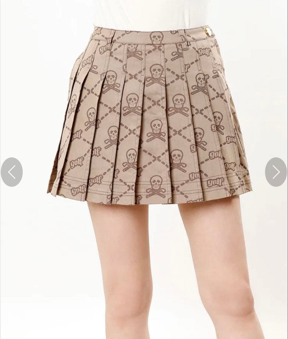 美品！MARK&LONA 一体型ペチパンツ ロゴプリーツスカート ベージュ M