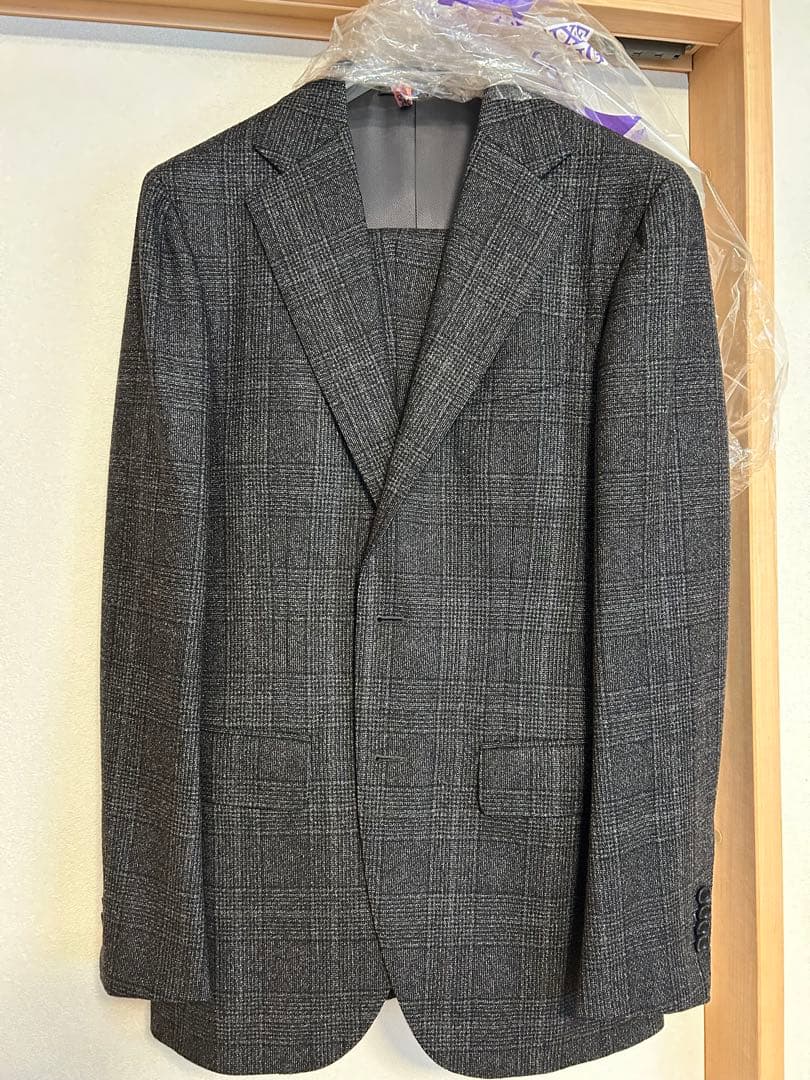 BEAMS F グレー系チェック ビジネススーツ　クリーニング済