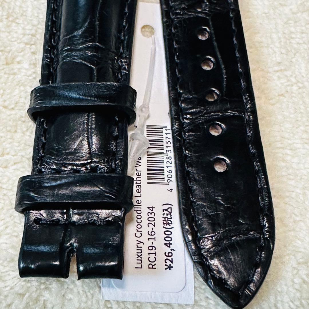 2034#19mm-16mmブラック★本物クロコダイルレザーベルト★スイス製