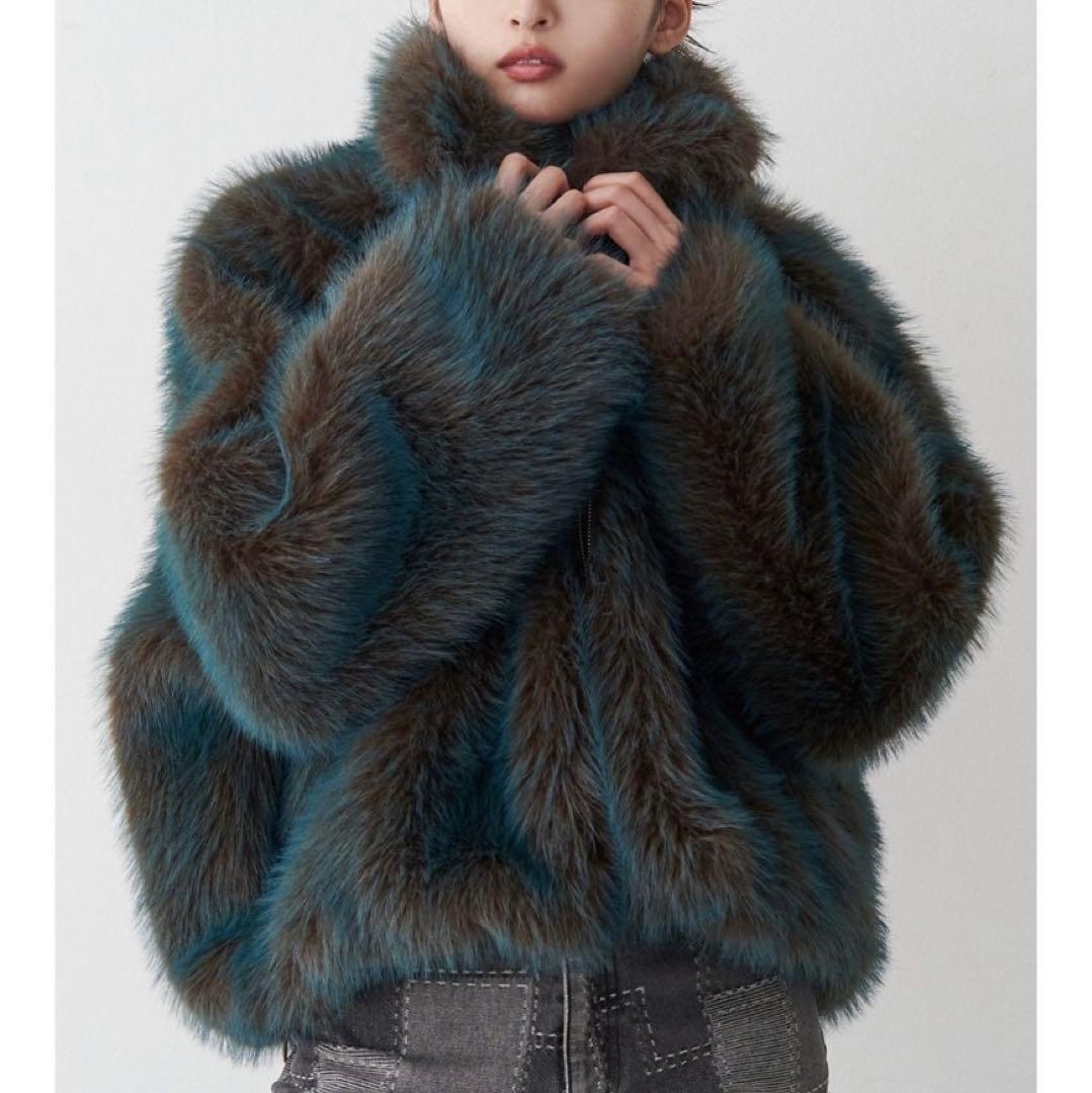 MURUA MIXフェイクファーブルゾン　ブルー