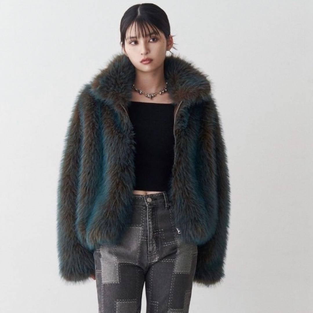 MURUA MIXフェイクファーブルゾン　ブルー