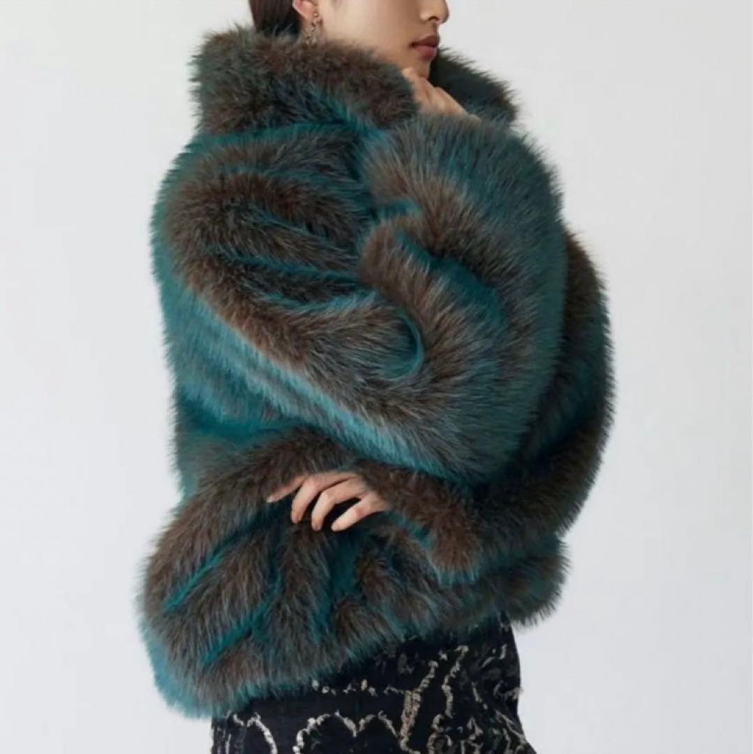 MURUA MIXフェイクファーブルゾン　ブルー