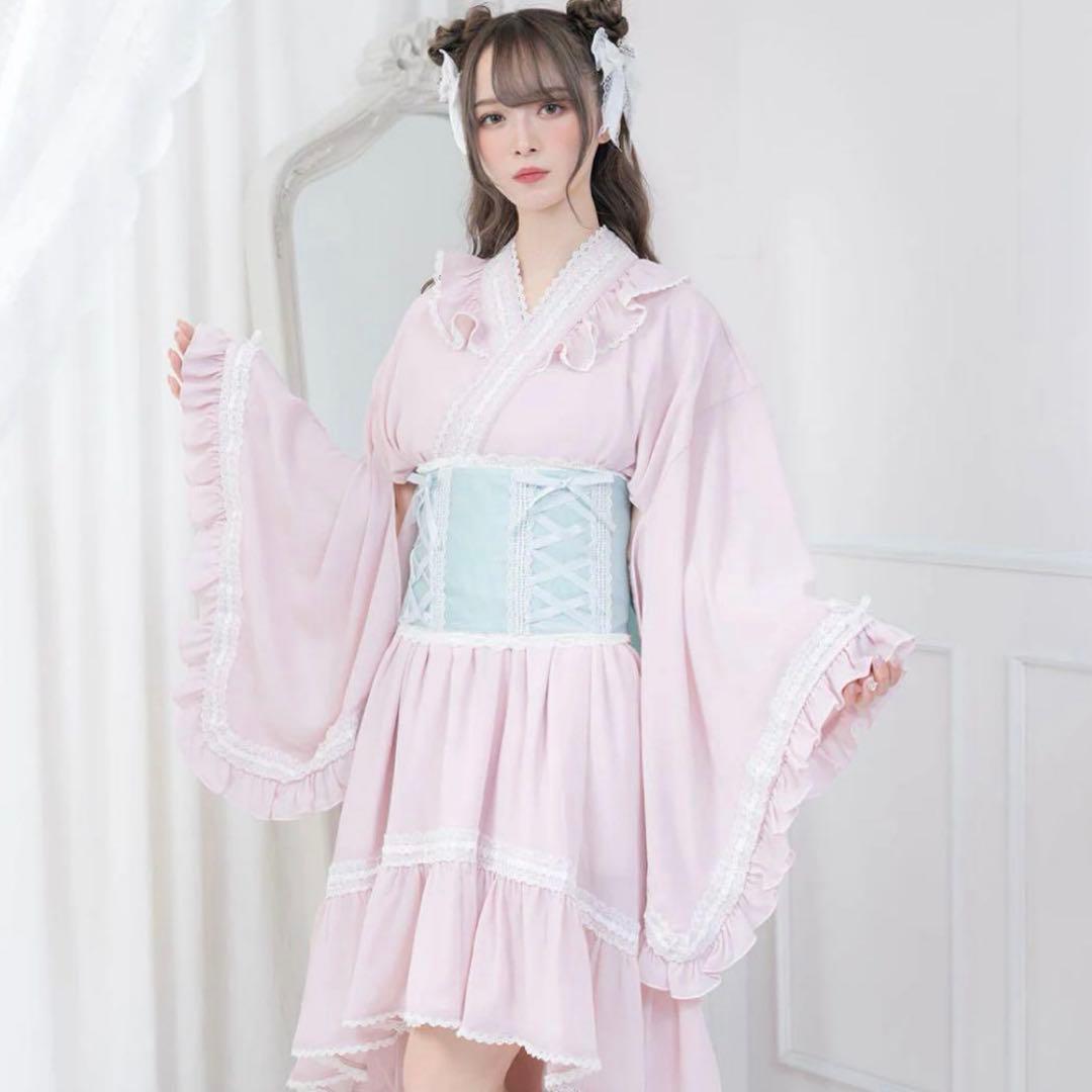 フリルレース 【簡単浴衣＋帯付き 】セット