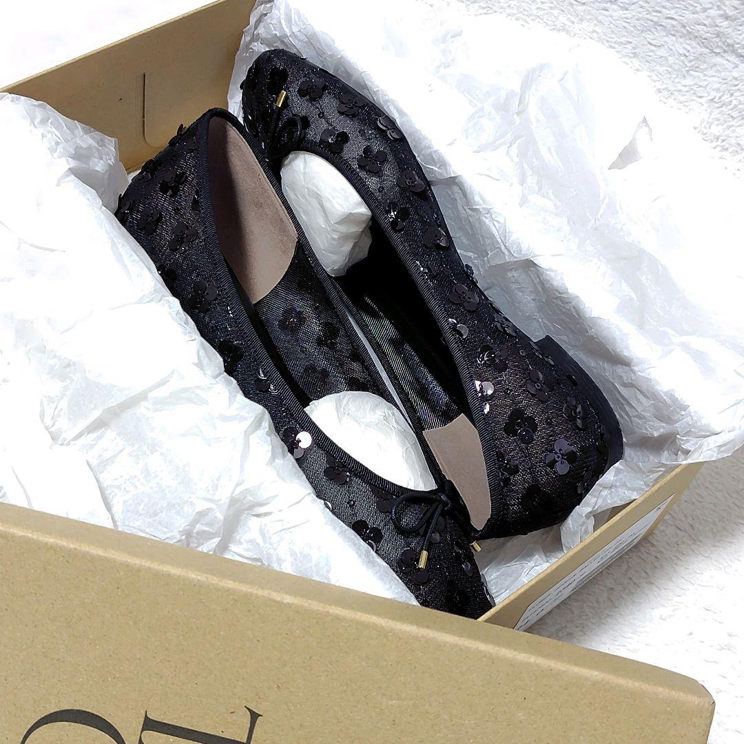 未使用級美品　ルタロン　フラワースパンコールバレエ　フラット　黒　日本製