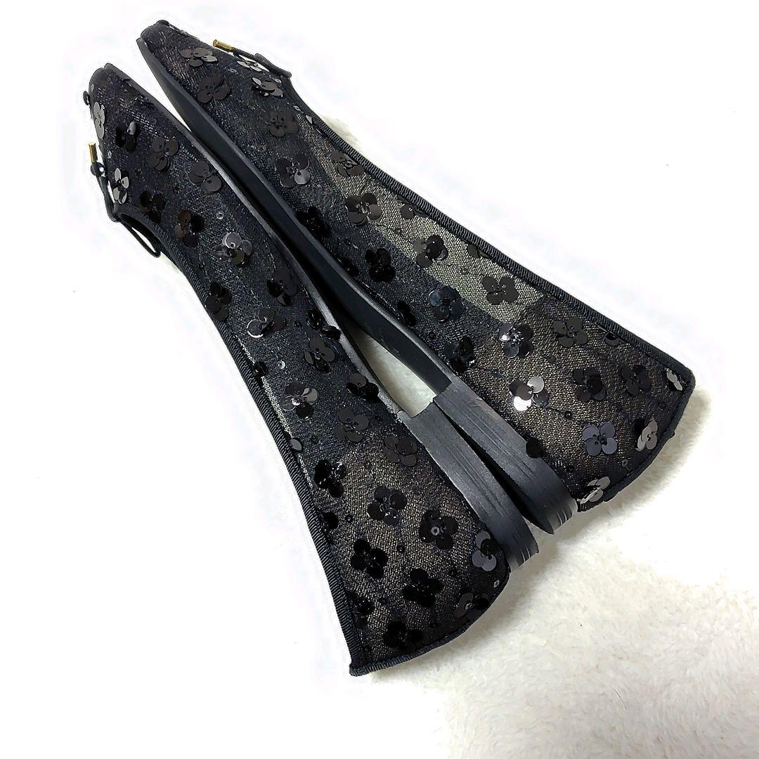 未使用級美品　ルタロン　フラワースパンコールバレエ　フラット　黒　日本製