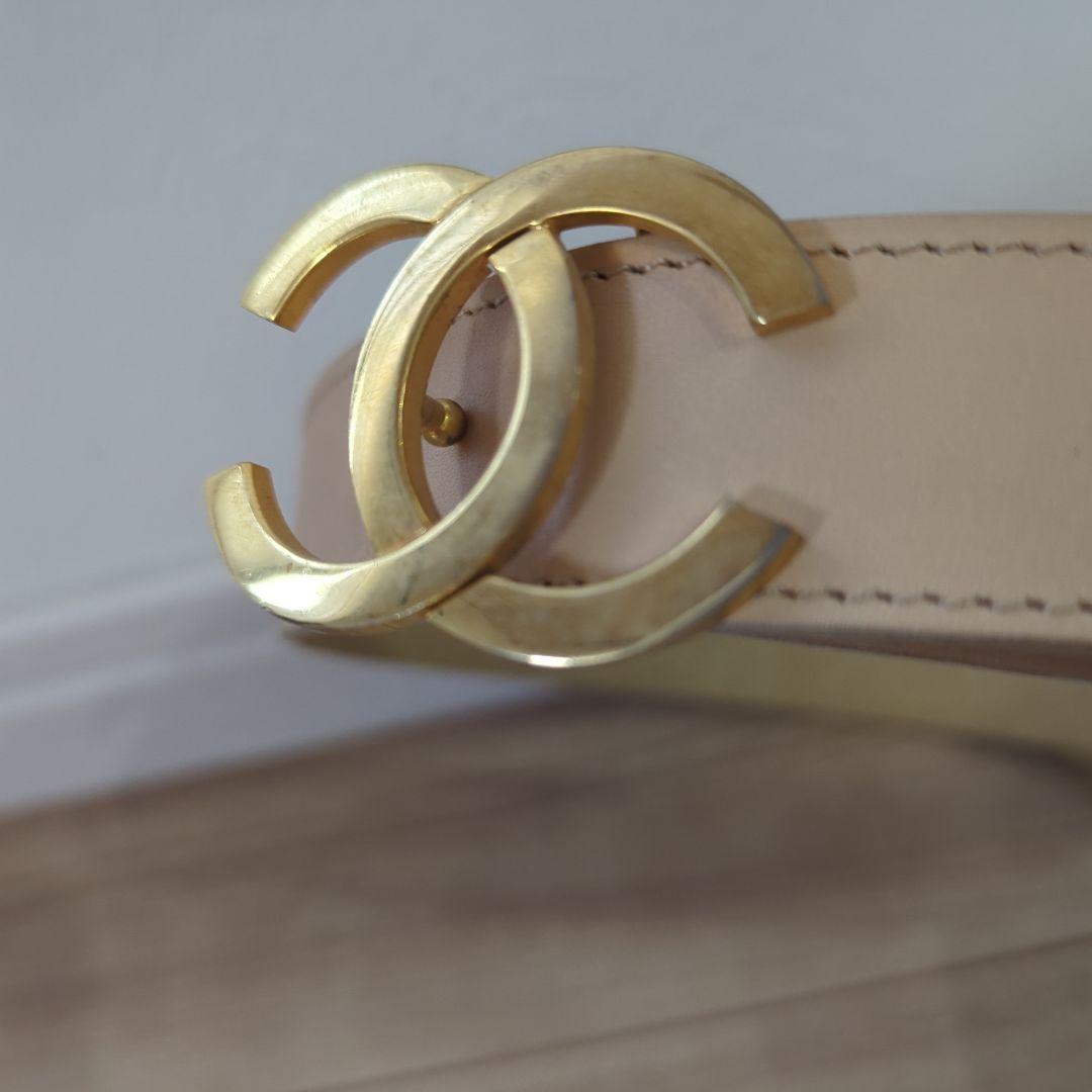 CHANEL ベージュ ダブルCロゴ ベルト 69