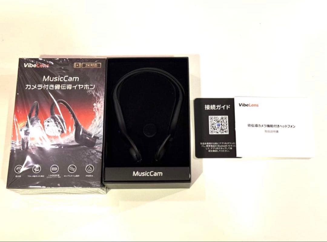カメラ付き骨伝導イヤホン MusicCam AI翻訳 2K撮影 防水