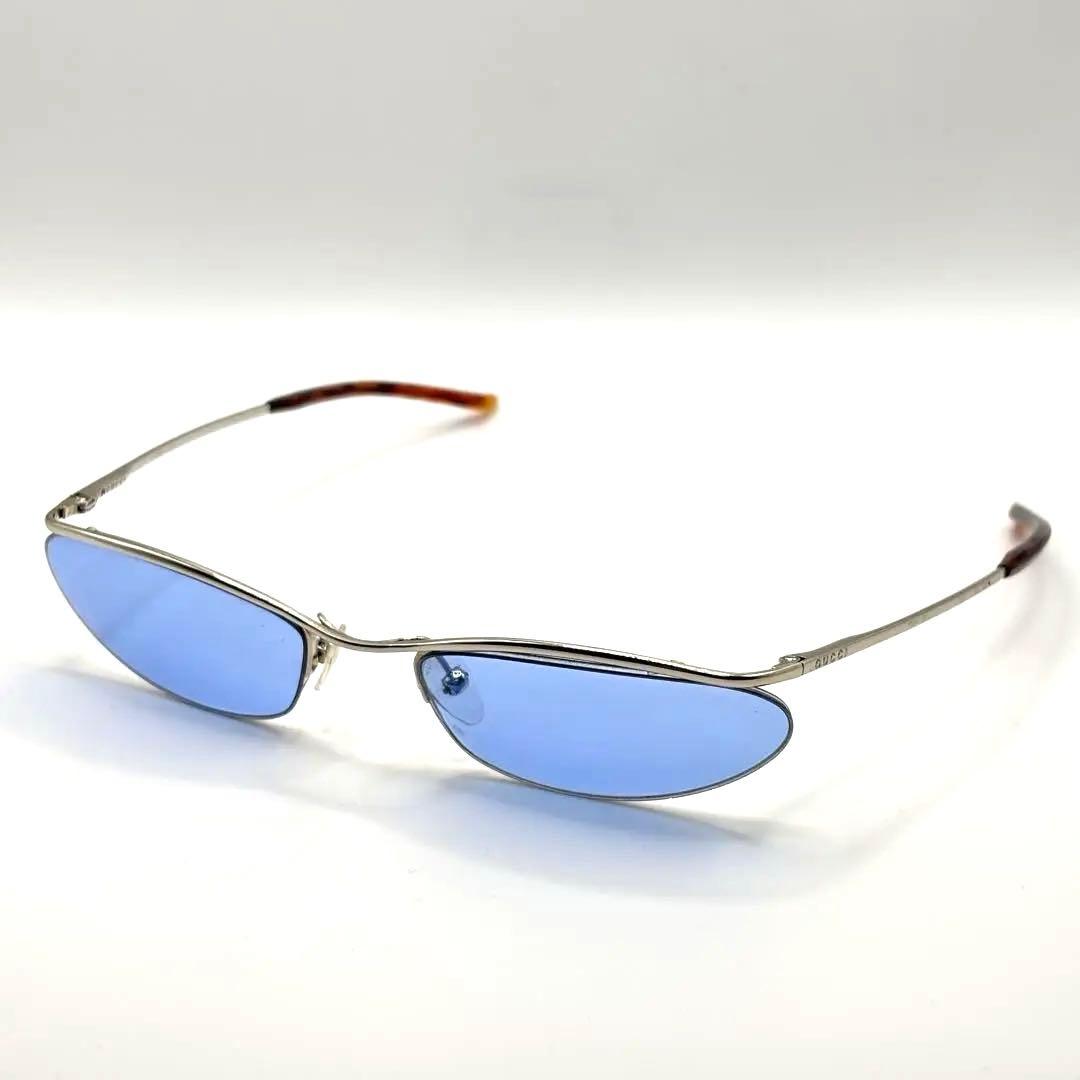 GUCCI グッチ ハーフリム サングラス シルバー レンズ ブルー