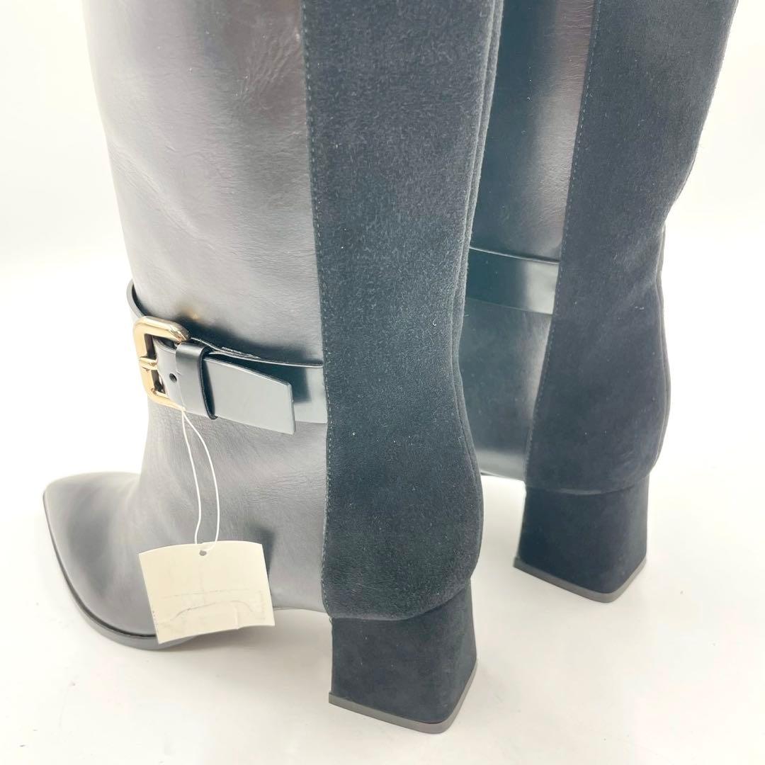 ポリーニ ロングブーツ ポインテッドトゥ 本革 36 黒 イタリア製 Y1138