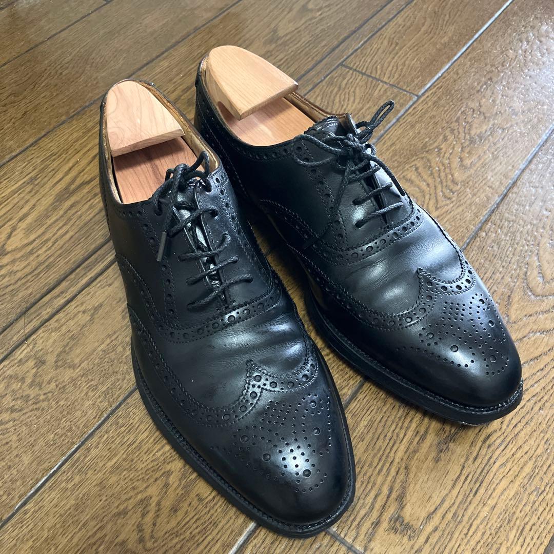 CROCKETT&JONESの黒ウィングチップレザーシューズ6E
