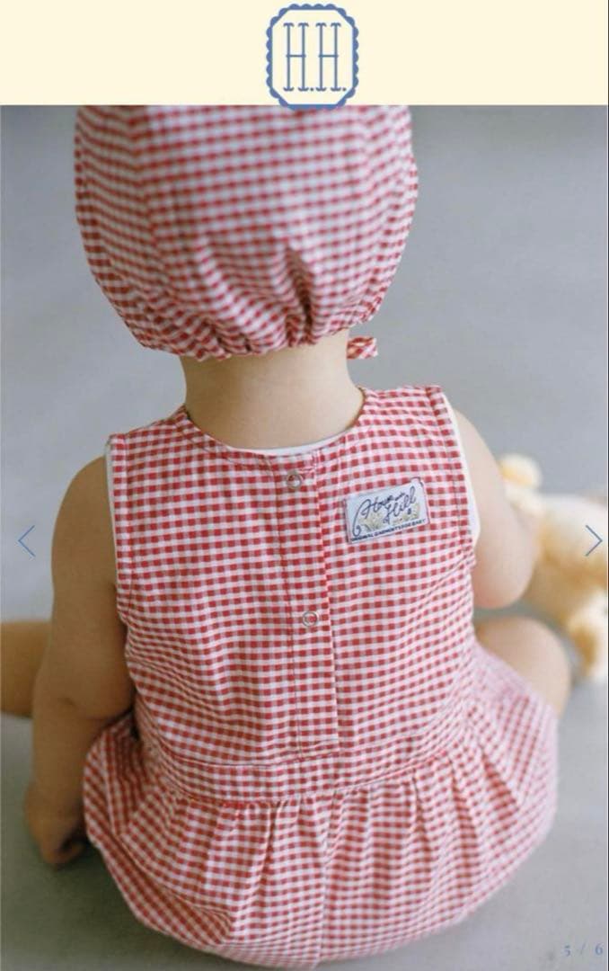 house on the hill 赤チェックロンパース&ボンネット 70