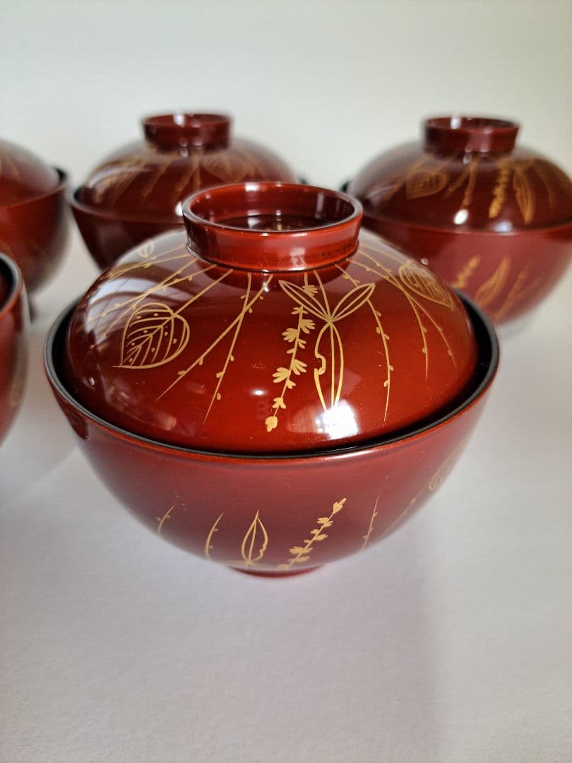 【美術品】吸物椀　輪島塗　蒔絵　五客組　静寛　共箱　加賀市　山中塗　懐石　漆器