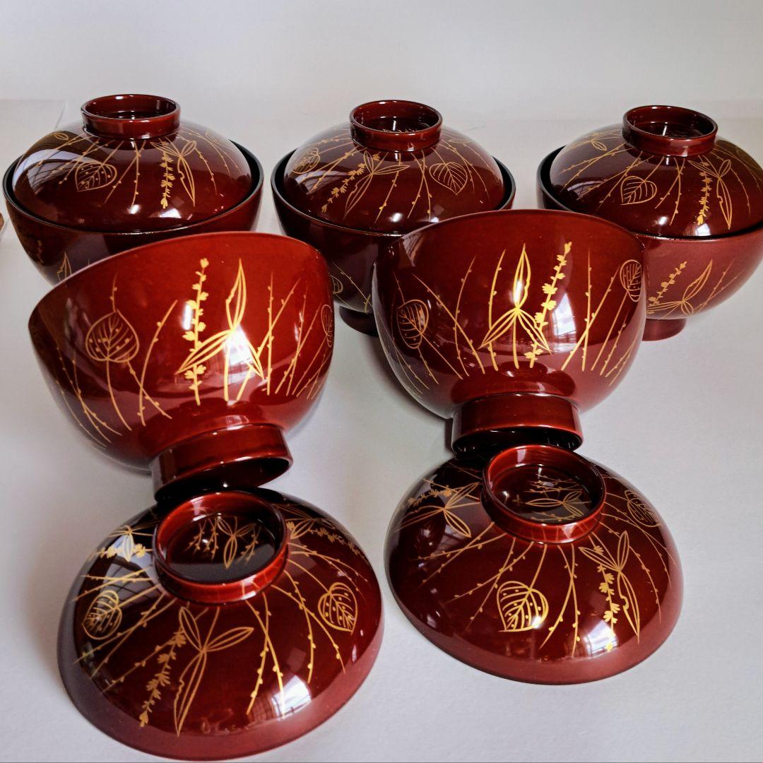 【美術品】吸物椀　輪島塗　蒔絵　五客組　静寛　共箱　加賀市　山中塗　懐石　漆器