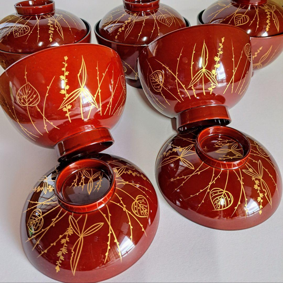 【美術品】吸物椀　輪島塗　蒔絵　五客組　静寛　共箱　加賀市　山中塗　懐石　漆器