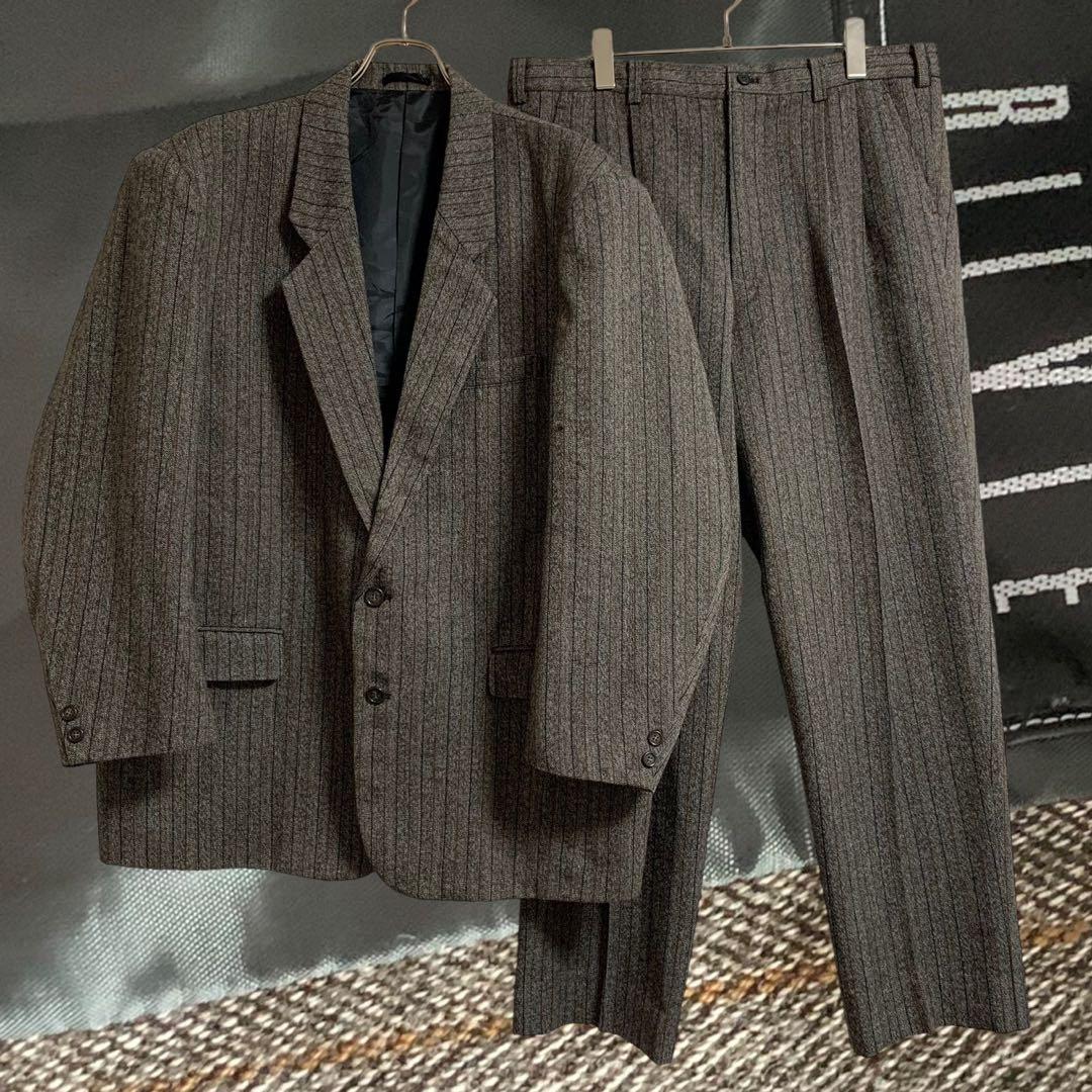 vintage レトロ古着 ベージュ ストライプ シングル セットアップ スーツ