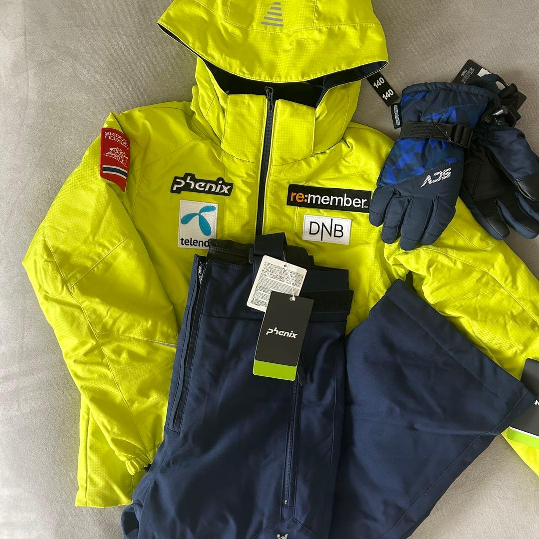 【新品・未使用】phenix スキーウエア上下セット 140cm グローブ付き
