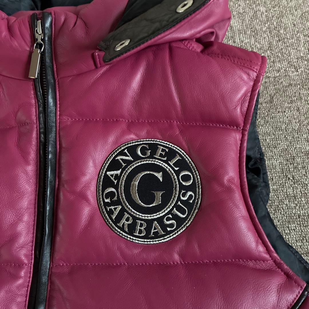 ANGEL GARBAUSUS フード付きダウンベスト　ラムレザー　羊革