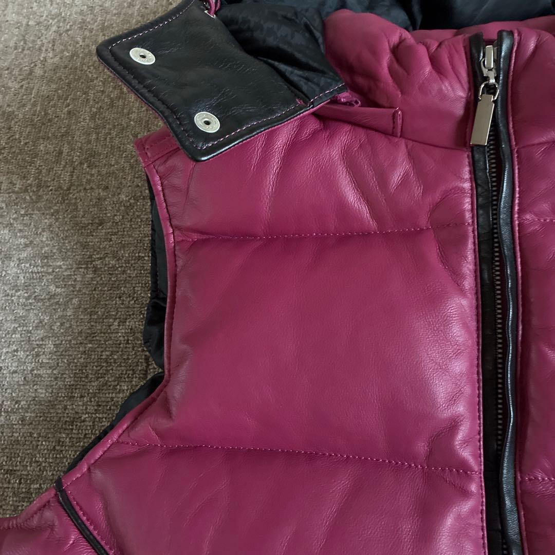 ANGEL GARBAUSUS フード付きダウンベスト　ラムレザー　羊革