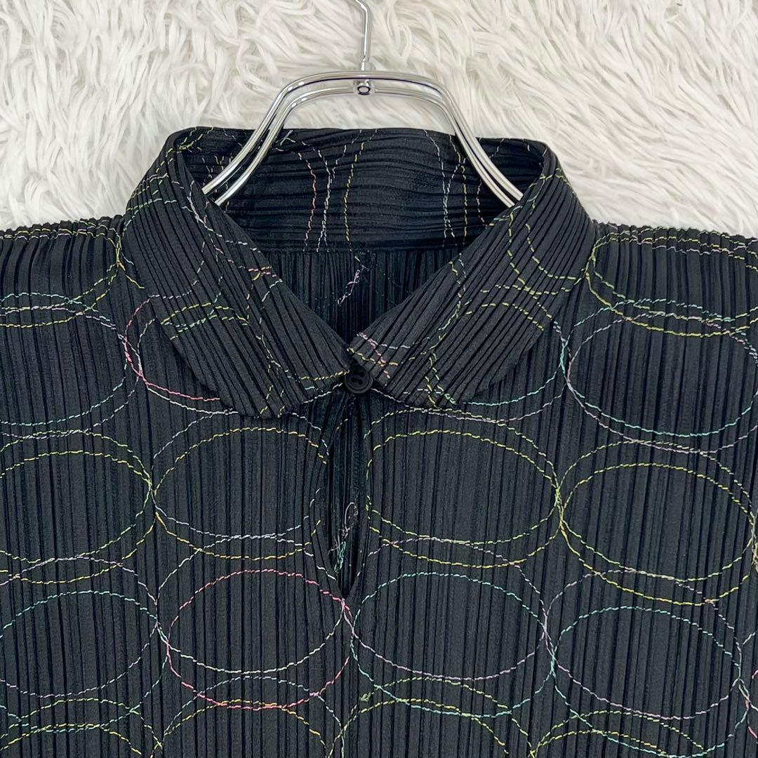 PLEATS PLEASEサークル刺繍 丸襟カットソー　半袖　変形スリーブ