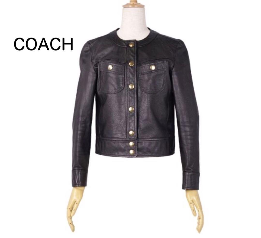 COACH ノーカラー レザージャケット 0(S相当) ブラック