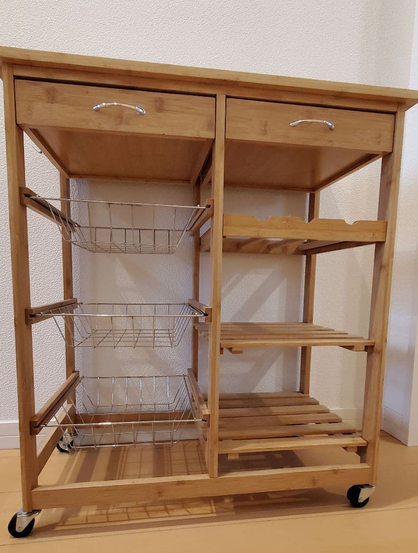 竹製キッチンワゴン 車輪付き 収納