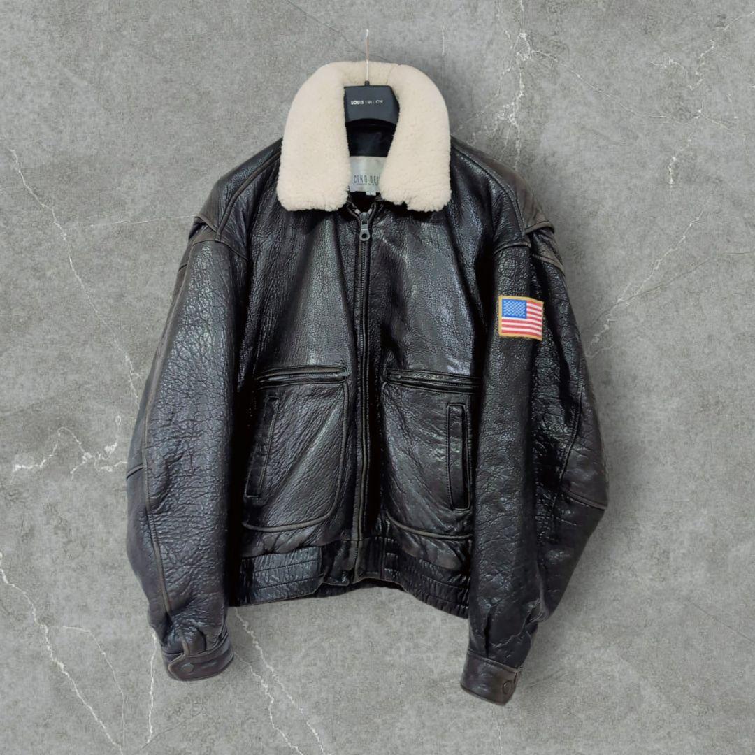 【本革】G-1 A-2 フライトジャケット 2way ボア XL　星条旗　濃茶