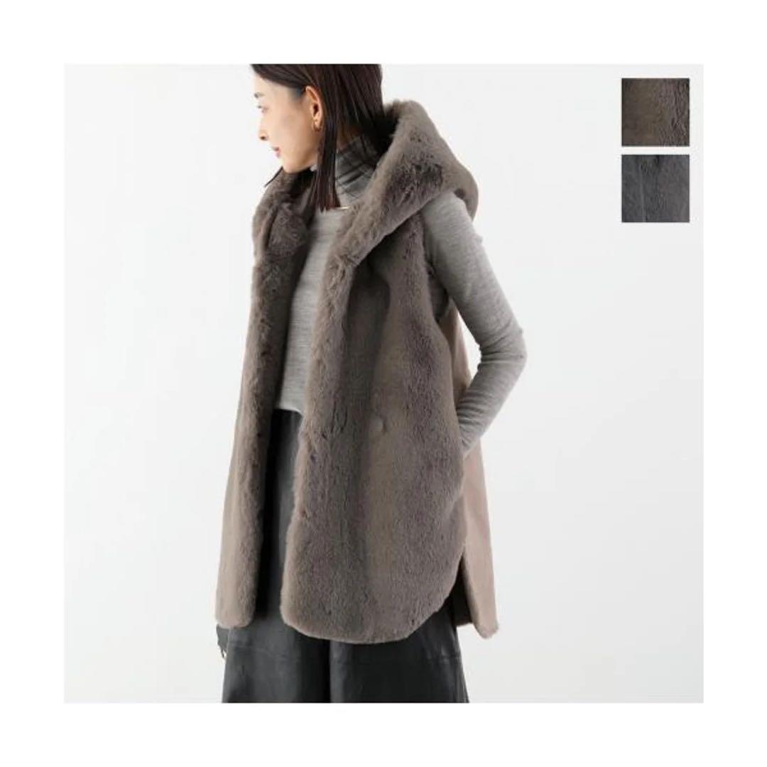 【値下げ】PASSIONE パシオーネ　フェークファー　フード付きベスト