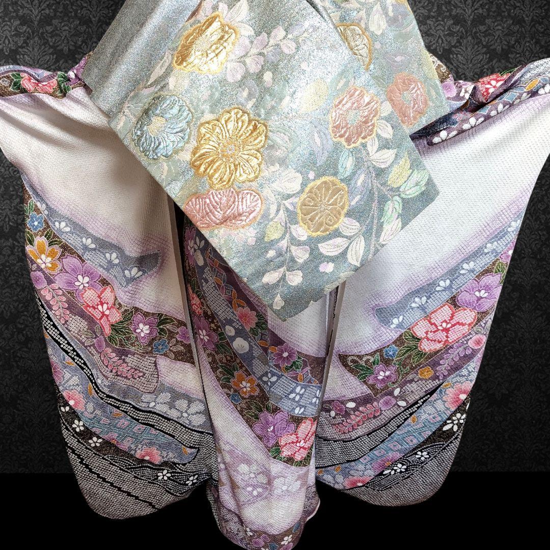 振袖フルセット(8点)・成人式・総絞り・エンボス加工・胴裏正絹・正絹・逸品