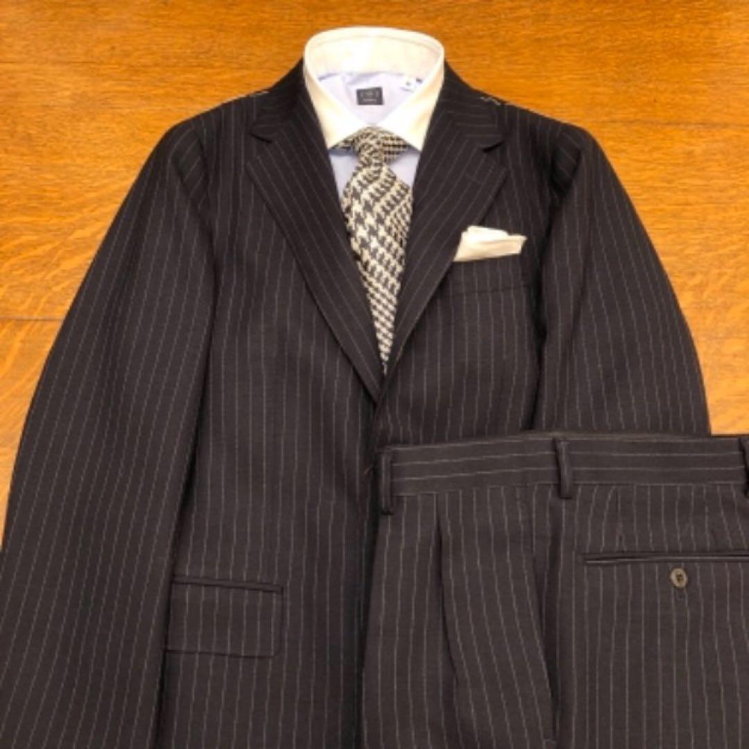 BEAMS F HIELD ピンストライプ3ボタンスーツ　46 ネイビー