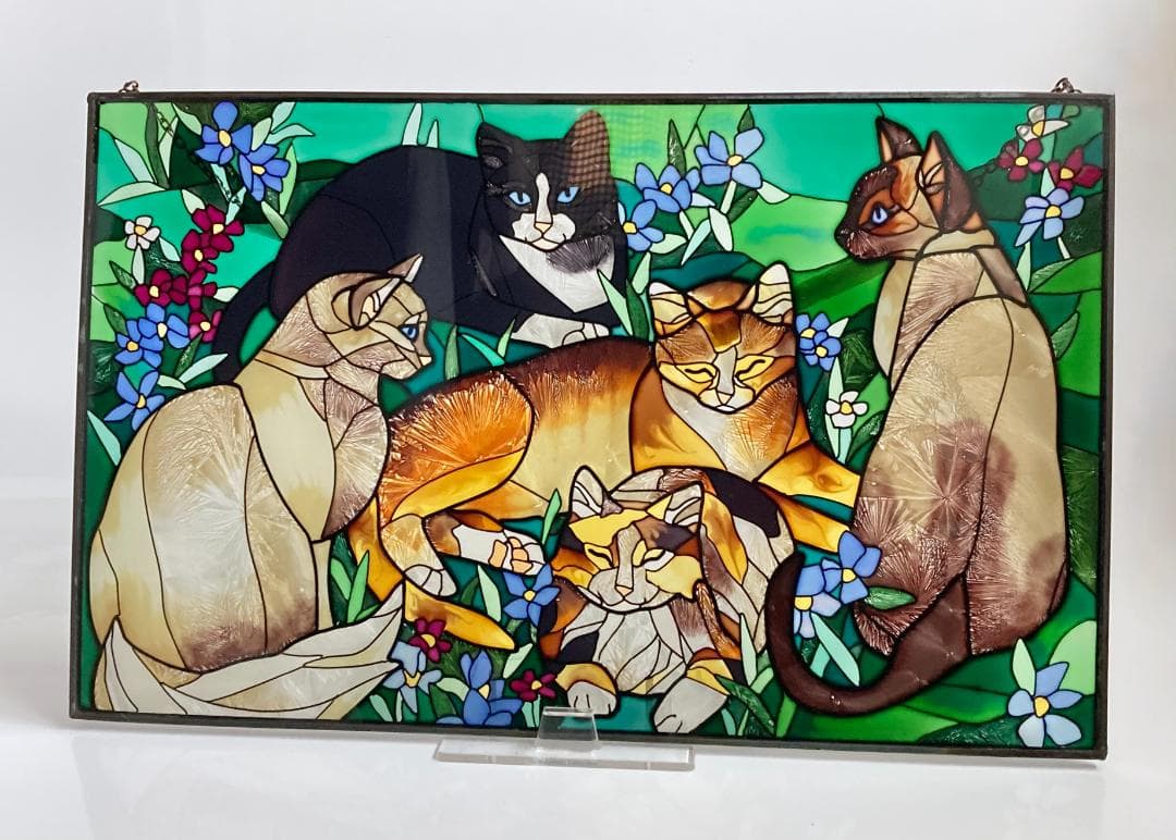 2001年 大判 ティファニー キャット ジョン・ベーカー ステンドグラス 猫