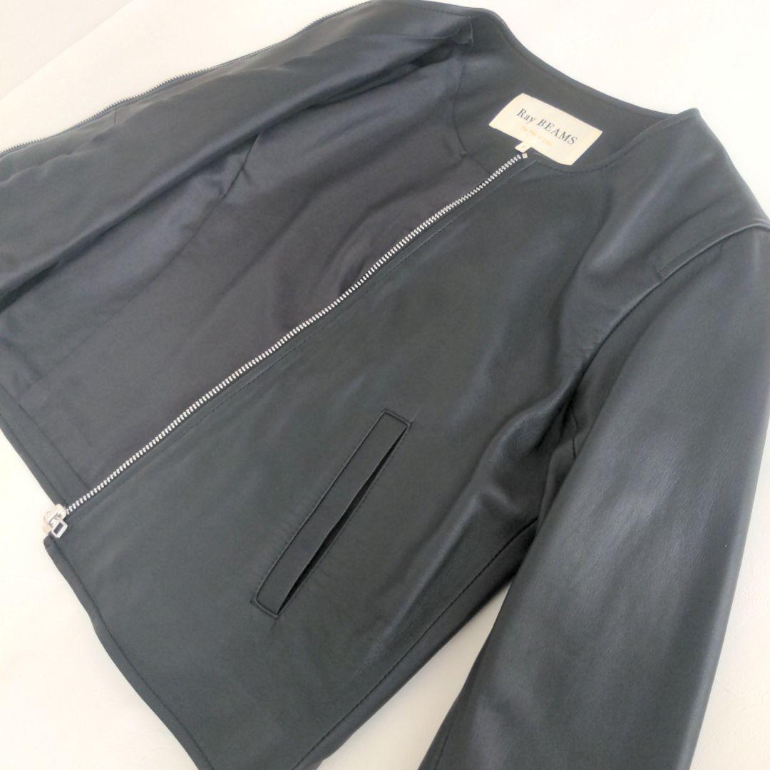 【新品】Ray BEAMS ラムレザー 羊革 ノーカラー ライダースジャケット