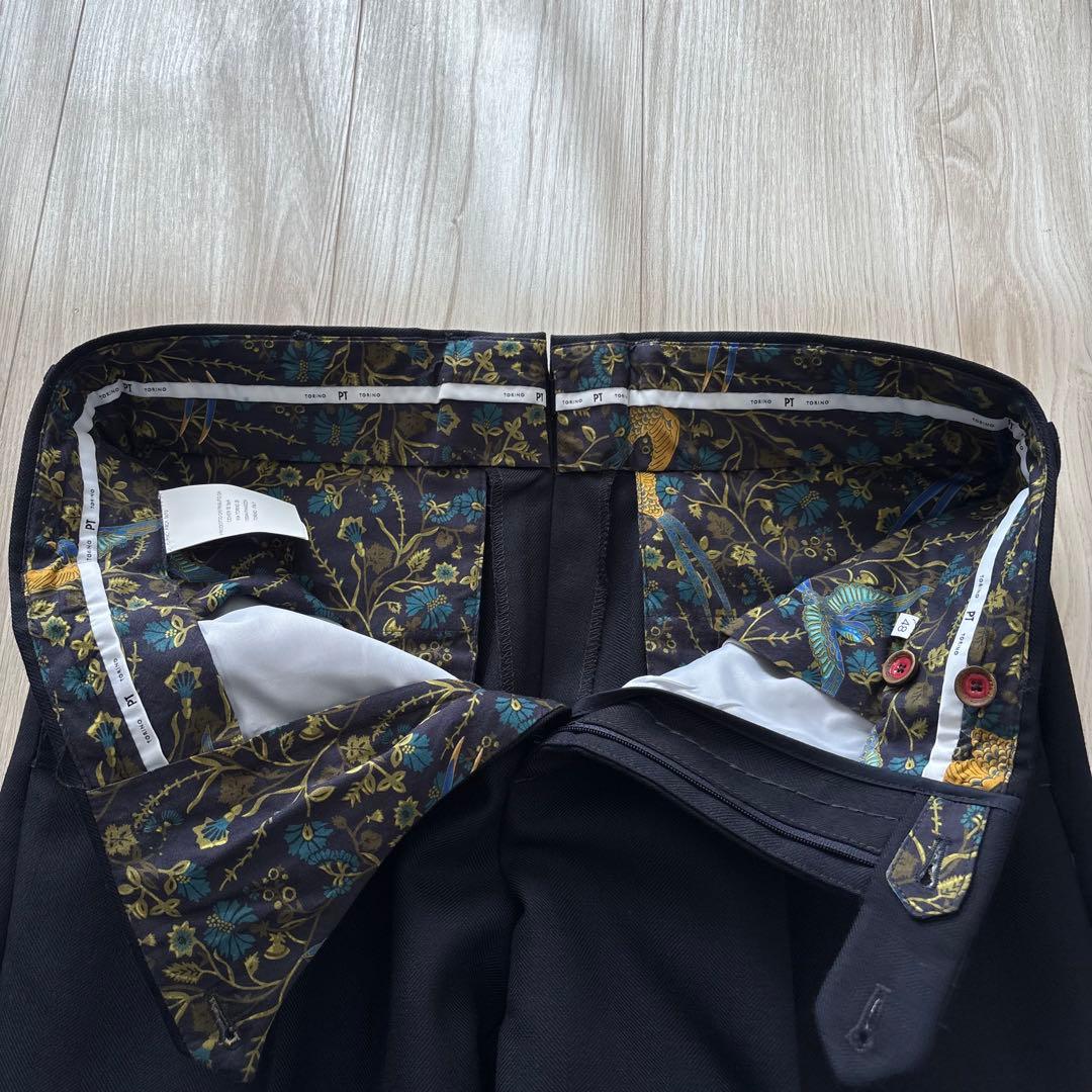 【美品】PT TORINO スラックス ネイビー 48 L ヘリンボーン 春秋冬