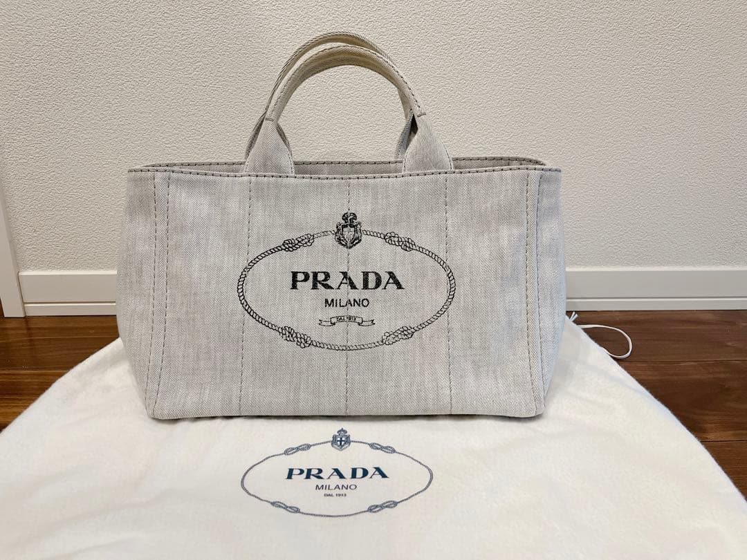 PRADA デニムトートバッグ M カナパ ビアンコ