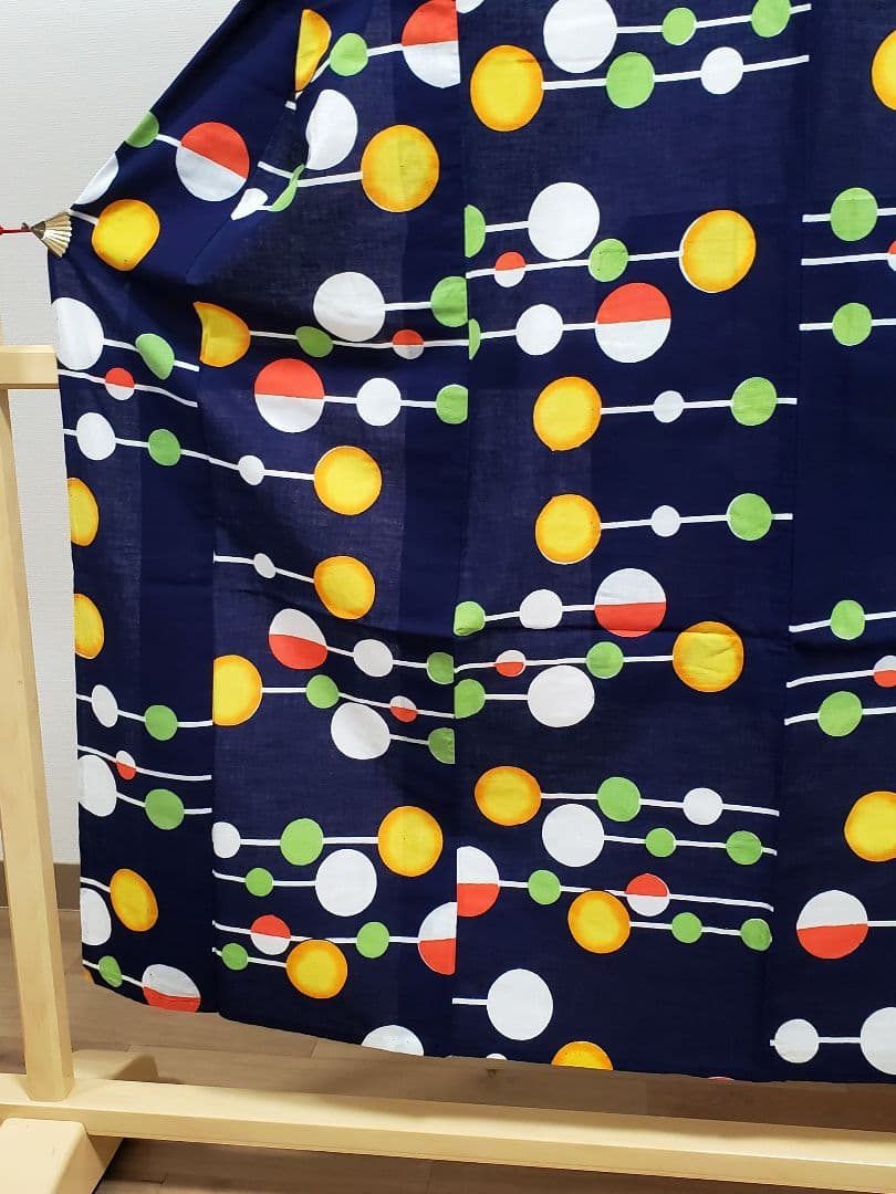 A 美品 浴衣 水玉模様 紺色 マルチカラー 綿 夏物 着物